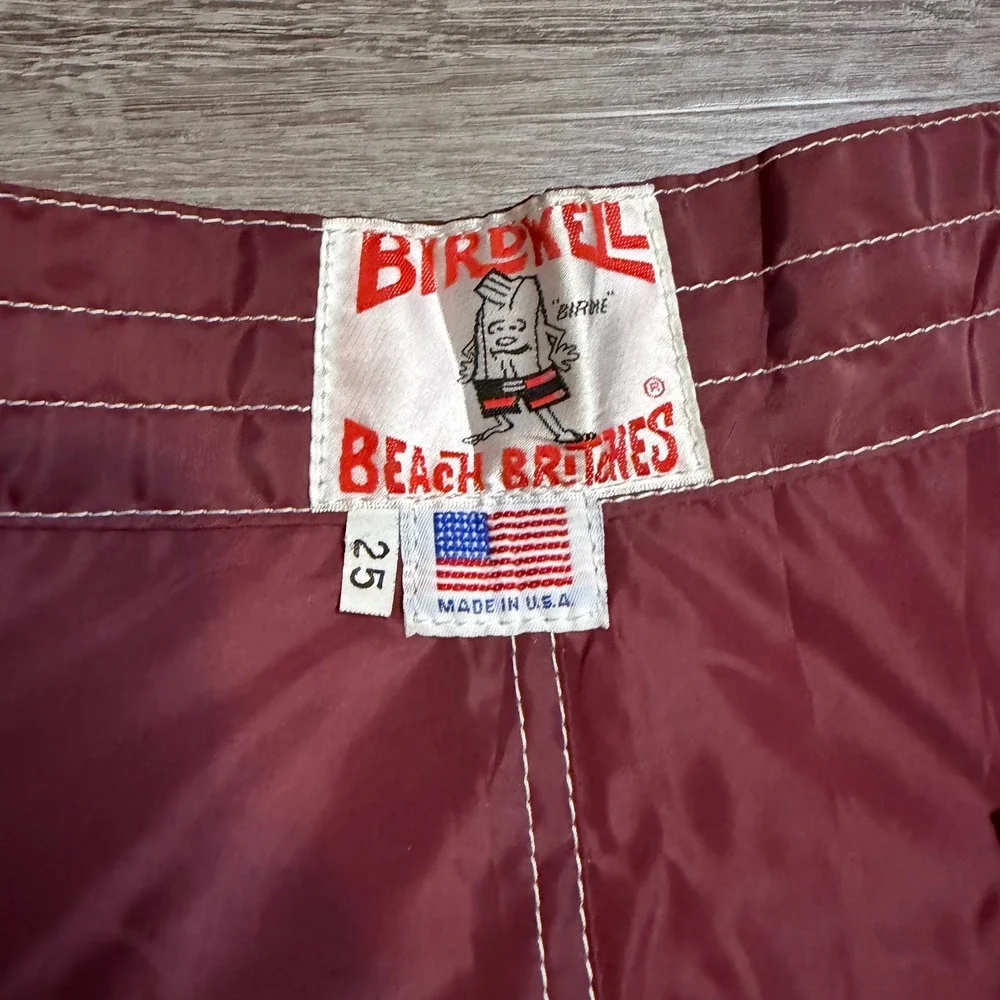 Birdwell Beach Britches Board Shorts Mens 25 Burgundy Checkered Made in USA